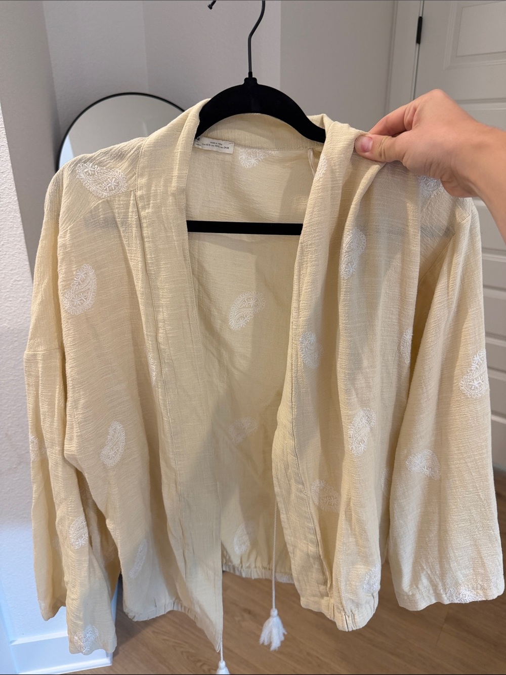 Light Cream Boho Open Front Cardigan with Tassels
